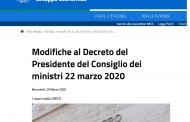 25/3/2020 - Modifiche al Decreto del Presidente del Consiglio dei ministri 22 marzo 2020