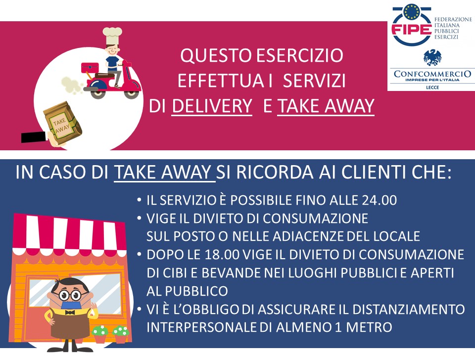 Cartelli delivery e take away DPCM 24 ottobre 2020