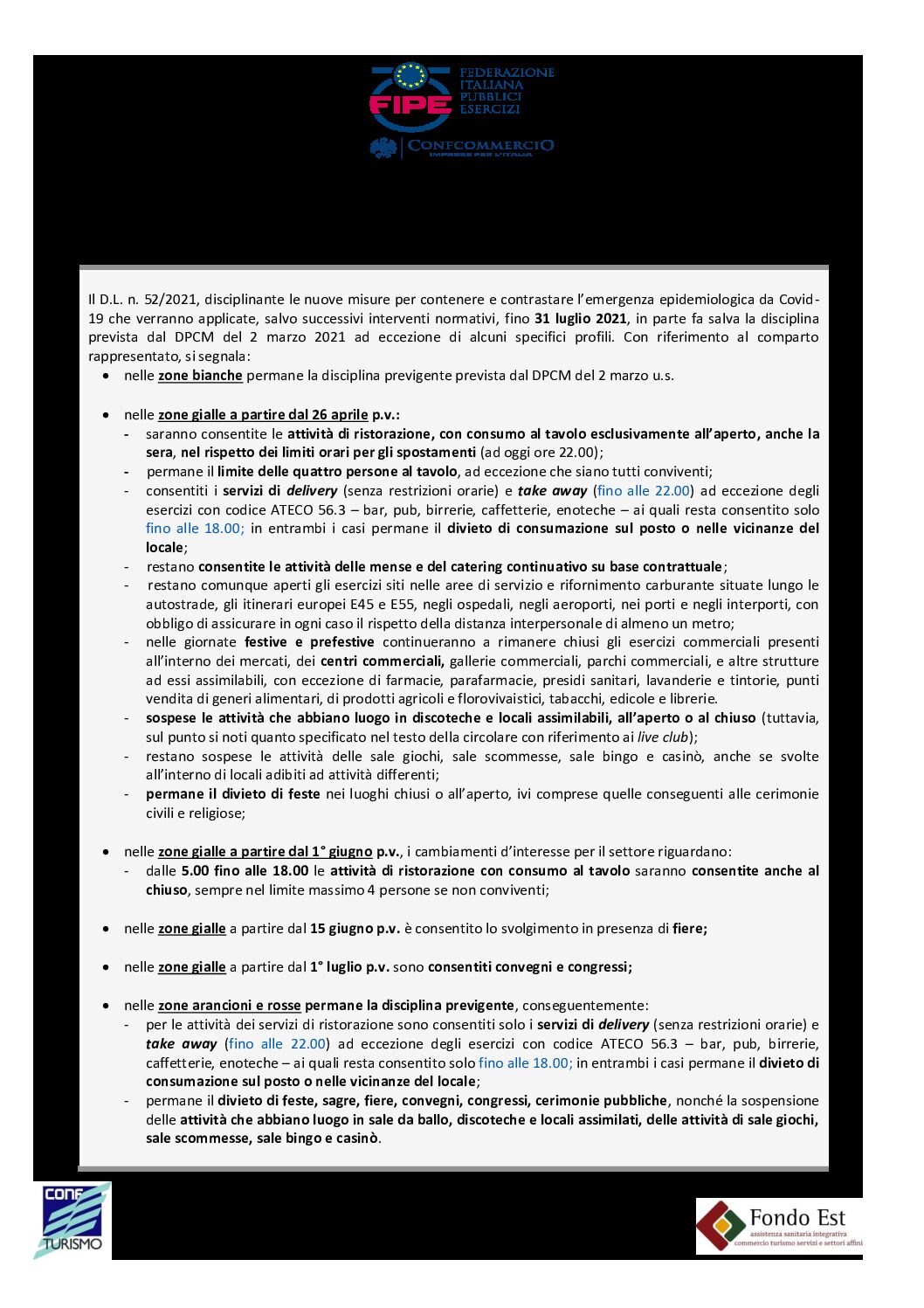 CIRCO 73-21_Decreto Legge n. 52_2021 – Cronoprogramma per la graduale ripresa delle attività economiche e sociali