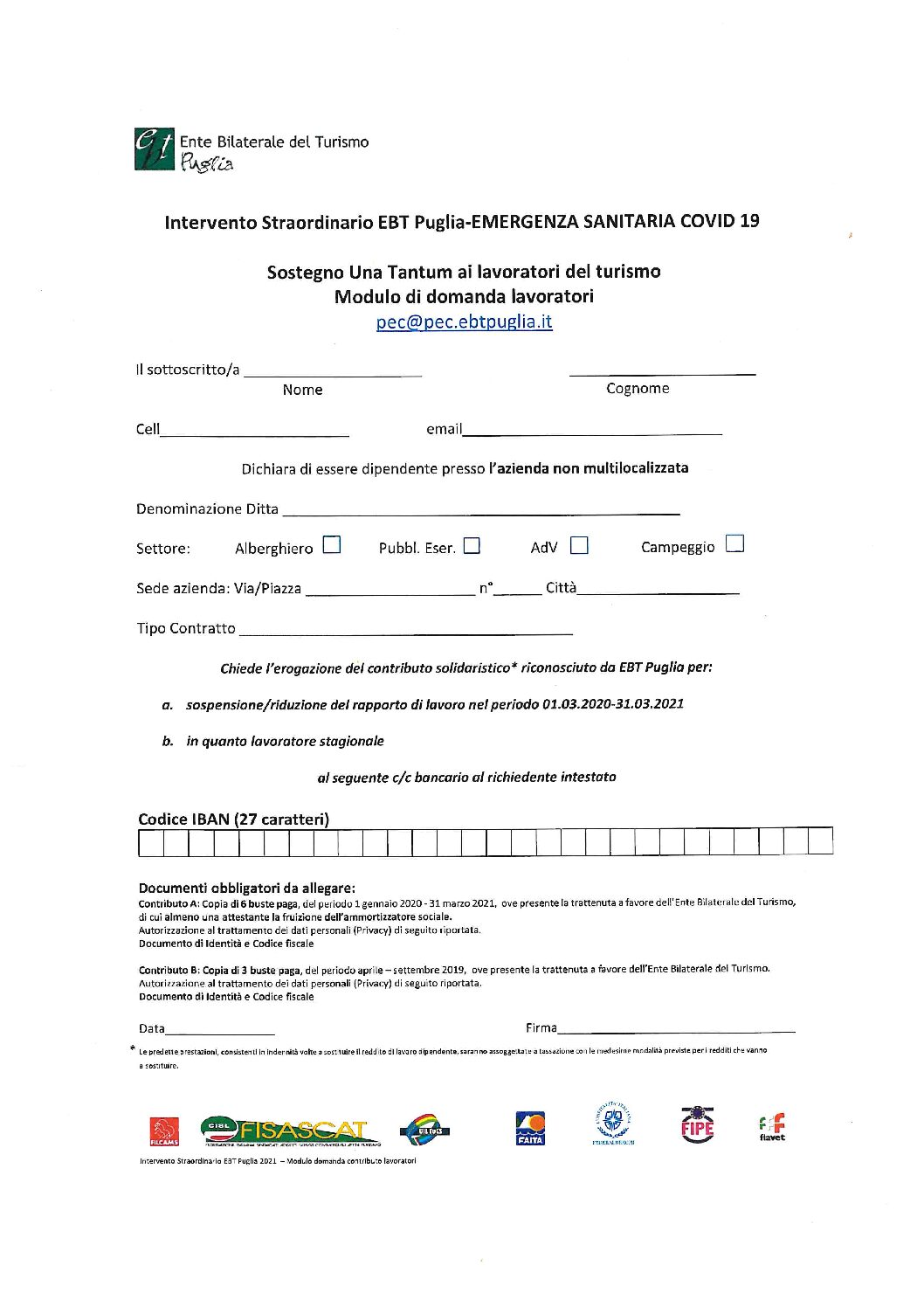 MODULO DOMANDA INTERVENTO STRAORDINARIO EBT - lavoratori
